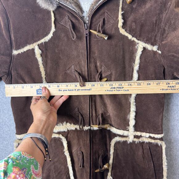 Wilsons Suede Penny Lane Leather Coat Womens Medium Brown Rabbit Fur Boho Toggle - Picture 5 of 15